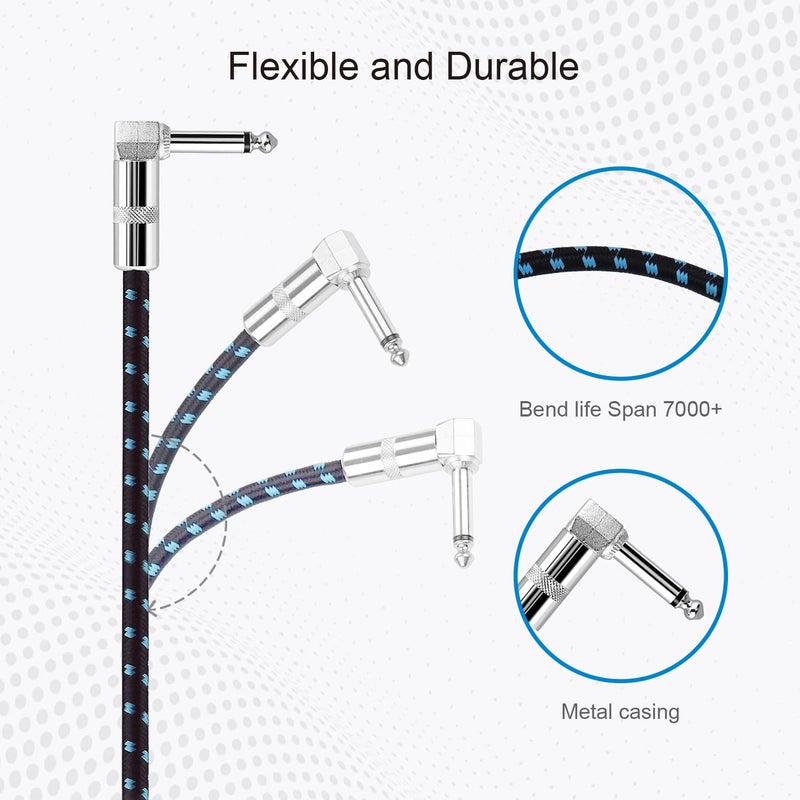 GOGHOST 3-Pack 6 Inch Guitar Patch Cable with 1/4" Right Angle Plugs, Black and Blue Tweed Woven Jacket (Guitar Effect Pedal Board Patch Cables) - Image 4